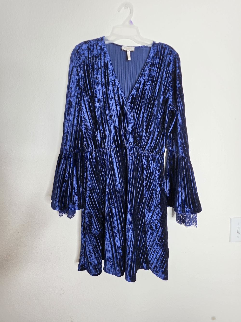 Laundry by Shelli Segal Royal Blue Crushed Velvet Lace Trim Dress Small